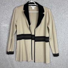 Misook Open Cardigan Jacket Sz Small Beige Color Block Knit picture