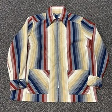1970s Zip Up Sweater Striped Patterned Cardigain Talon Zipper Womams Large picture