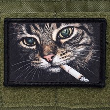 Smoking Cat Patch Moral Tactical Meme Kitty USA Hook & Loop 3x2 picture
