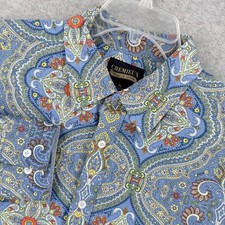 Cremieux Premium Denim Shirt Mens XL Blue Paisley Button Stretch Long Sleeve picture
