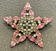 Vintage Large 2.25” Star Dome Art Deco Pink Rhinestone Pot Metal Brooch Pin picture