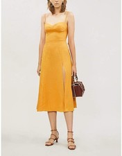 NWOT REFORMATION Nebraska 100% Linen Corset Bustier Midi Dress 6 Mustard Yellow picture