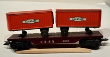 Marx 5545 C.B.& Q. Maroon Deluxe Flatcar with (2) ALLSTATE Trailers - 8 wheel picture