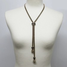 CHANEL CC Logos Turnlock Black Leather Lariat Necklace 21