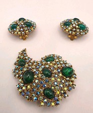 Vintage Signed Arthur Pepper (ART) Green Cab & Blue/Green AB Crystal Set picture