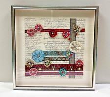 Artist Judy Friday Framed  Mixed Media Fabric Art 21 x 21