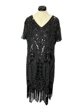 Fundaisy Women's Sequin Fringe Flapper Dress & Accessory Set 3XL Black picture
