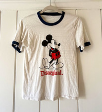 RARE Vintage Disneyland Mickey Mouse Adult White Ringer T-Shirt Navy Red Black picture