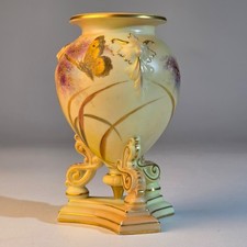 Antique Grainger Royal China Works Worcester Butterfly Vase Gilt Pedestal c1900 picture