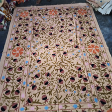 Vintage Style Suzani Hand Embroidery Cotton Bedspread Boho Rug Wall Hanging picture