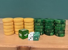 30 Backgammon Bakelite Green & Butterscotch Marble Vintage Chips - 37mm 477g picture