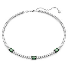 Swarovski Matrix Tennis necklace Mixed cut, green, rhodium plated picture