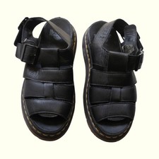 DR MARTIN'S VTG Y2K 00s RETRO FISHERMAN PLATFORM SANDALS BLACK LEATHER 2004 SZ 8 picture