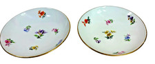 Pair Antique Hand Painted Meissen Dishes Scattered Florals Gold Rim c.1860 picture