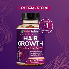 NEW Rainbow Nutrients ADVANCED Hair Growth Vitamins – Biotin 10,000mcg, Collagen picture