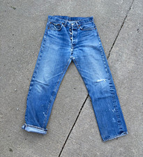 Vintage 1960s Levi's 501 Men's Blue Medium Wash Button Fly Straight Jeans 32x28 picture