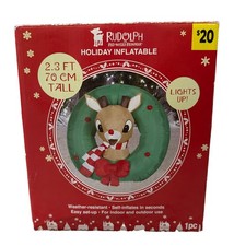 New Gemmy 2.3 Ft Rudolph In Wreath Inflatable picture