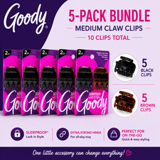 Goody Medium Claw Hair Clips 5-Pack Strong Hold Slideproof Black & Brown Bundle picture