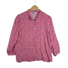 LOFT Outlet Womens Button Up Blouse Floral Print Size XL Pink Mock Neck picture