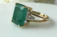 5.20 Ct Emerald Cut Natural Emerald & Diamond Wedding Ring 14K Yellow Gold picture