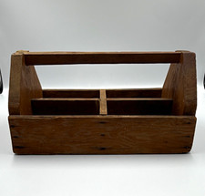 Vintage Handmade Wooden Tool Box Caddy Tote Divided Carrier Storage Planter picture