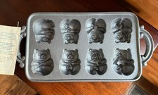Vintage 1984 Cast Iron Teddy Bear  Mold Pan USA John Wright Muffin Cupcake -  picture