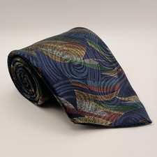 Vintage L'Uomo Italy Mens Navy Blue Abstract Geometric Jacquard Necktie picture