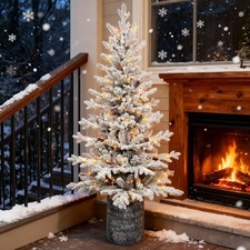 2/3/4.5 Ft Prelit Potted Christmas Tree Flocked Small Tabletop Artificial Tree picture