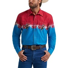 Wrangler Men's Checotah Classic Fit Red & Blue Snap Shirt 112379226 picture