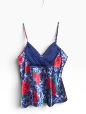 Vintage Honors Intimates Blue Floral 90s Y2K Top Cami Large picture