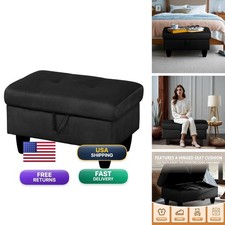 GRETERST Rectangular Storage Ottoman Bench Black 28.5