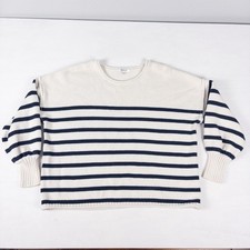 Madewell Conway Sweater Women M Blue Striped Rolled Neck Balloon Sleeve Nautical picture
