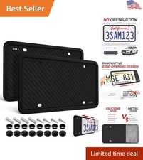 2 Pack Black Silicone License Plate Frames - Universal Fit, Rustproof & Stylish picture