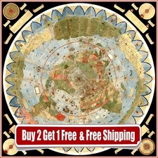 1587s Vintage World Map Urbano Monte Canvas Poster Flat Earth Globe 24x24 Inch B picture