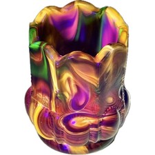 Boyd Glass Toothpick Holder 1999 Beaded Oval Autumn Harvest Blacklight GLOW OOAK picture