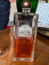 Vintage Rectangular Glass Perfume Bottle w/ Stopper, Amber Liquid Partial Fill picture