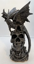 Large Gothic Winged Dragon Standing on a Skull Statue 18” picture