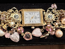 VTG Kirks Folly 90s Blushing Heart Watch Gold Tone Crystal Charm new battery picture