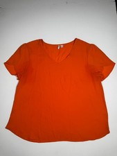 Cato Fashions Blouse Top Womens Large Orange V Neck Tulip Sleeve Casual Wear picture