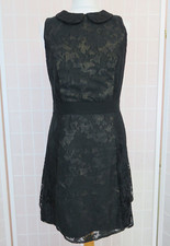 Monsoon Fusion Dress Size 10 Black Gold Jacquard Lace Collared Mini VintageY2K picture