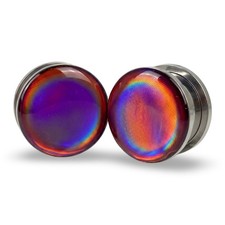 Pair of Screw on Burgundy Holographic Opal Plugs gauges color changing picture