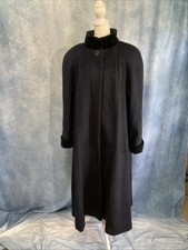 Vtg 80s Lorovi Navy Blue Long Wool Coat Velvet Collar Power Shoulder Worumbo 8 picture