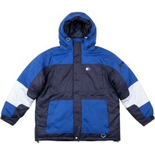 Starter Men Vintage Reversible Down Puffer Jacket Navy Royal Blue Large Heavy picture