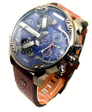 NEW DIESEL DZ7314 MR. DADDY GUNMETAL,BROWN LEATHER BAND,4 TIMES ZONE, No box . picture