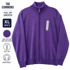 The Commons Full Zip Sweater XL Purple Mock Neck Cotton Blend Mens PC#11 picture