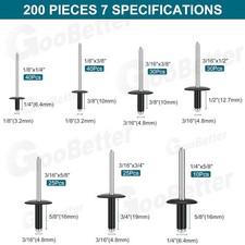 200PCS Pop Rivets Assortment Large Flange Aluminum Blind Rivets 1/8