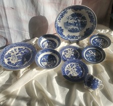 Vintage Blue Porcelain Plates –mixed Japanese Scenic Design & Willow Jonson Bros picture