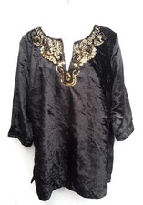Soft Surroundings Size M Black Velvet Sequin Beads 3/4 sleeve picture