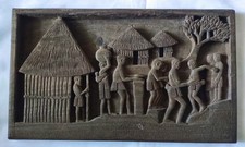 Vintage African Tribal Relief Hand Carved 17