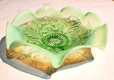 Vintage Art Deco Green Glass Dish ('Floral' Shape) picture
